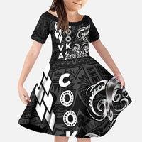 Cook Islands Vaa Polynesian Art Tattoo Family Matching Tank Maxi Dress and Hawaiian Shirt Black Color