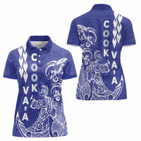 Cook Islands Vaa Polynesian Art Tattoo Women Polo Shirt Blue Color