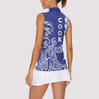 Cook Islands Va'a Polynesian Art Tattoo Women Sleeveless Polo Shirt Blue Color LT03 - Polynesian Pride