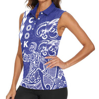 Cook Islands Va'a Polynesian Art Tattoo Women Sleeveless Polo Shirt Blue Color LT03 - Polynesian Pride