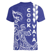 Cook Islands Va'a Polynesian Art Tattoo Women V-Neck T-Shirt Blue Color LT03 - Polynesian Pride