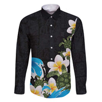 Hawaiian Plumeria and Turtle Family Matching Short Sleeve Bodycon Dress and Hawaiian Shirt with Polynesian Tribal Art Pattern Vintage Vibes