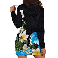 Hawaiian Plumeria and Turtle Hoodie Dress with Polynesian Tribal Art Pattern Vintage Vibes
