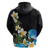 Hawaiian Plumeria and Turtle Zip Hoodie with Polynesian Tribal Art Pattern Vintage Vibes