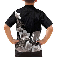 Hawaiian Plumeria and Turtle Family Matching Puletasi and Hawaiian Shirt with Polynesian Tribal Art Pattern Grayscale Color