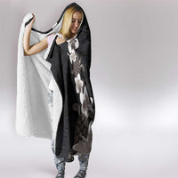 Hawaiian Plumeria and Turtle Hooded Blanket with Polynesian Tribal Art Pattern Grayscale Color