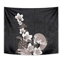 Hawaiian Plumeria and Turtle Tapestry with Polynesian Tribal Art Pattern Grayscale Color