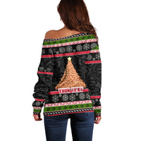 Personalized New Zealand Meri Kirihimete Off Shoulder Sweater Maori Warrior with Rugby Christmas Tree LT03 - Polynesian Pride