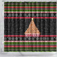 Personalized New Zealand Meri Kirihimete Shower Curtain Maori Warrior with Rugby Christmas Tree LT03 - Polynesian Pride