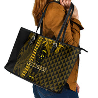 Custom Hawaii Leather Tote Bag Ukelele and Hula Girl Mix Kakau Pattern LT03 - Polynesian Pride