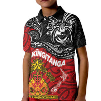 Maori King Movement Kid Polo Shirt Ko Te Mana Motuhake Emblem with Moko and Polynesian Art Tattoo LT03 Kid Red - Polynesian Pride