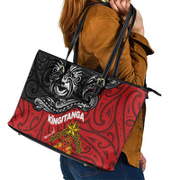 Maori King Movement Leather Tote Bag Ko Te Mana Motuhake Emblem with Moko and Polynesian Art Tattoo LT03 - Polynesian Pride