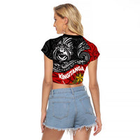 Maori King Movement Raglan Cropped T Shirt Ko Te Mana Motuhake Emblem with Moko and Polynesian Art Tattoo LT03 - Polynesian Pride