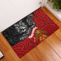 Maori King Movement Rubber Doormat Ko Te Mana Motuhake Emblem with Moko and Polynesian Art Tattoo LT03 - Polynesian Pride