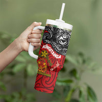 Maori King Movement Tumbler With Handle Ko Te Mana Motuhake Emblem with Moko and Polynesian Art Tattoo LT03 - Polynesian Pride