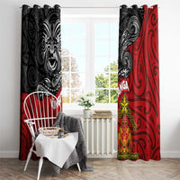 Maori King Movement Window Curtain Ko Te Mana Motuhake Emblem with Moko and Polynesian Art Tattoo LT03 - Polynesian Pride