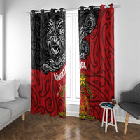 Maori King Movement Window Curtain Ko Te Mana Motuhake Emblem with Moko and Polynesian Art Tattoo LT03 With Grommets Red - Polynesian Pride