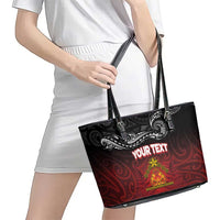 Personalised Maori King Movement Leather Tote Bag Ko Te Mana Motuhake Emblem with Silver Ferns and Polynesian Art Tattoo LT03 - Polynesian Pride