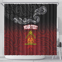 Personalised Maori King Movement Shower Curtain Ko Te Mana Motuhake Emblem with Silver Ferns and Polynesian Art Tattoo LT03 - Polynesian Pride