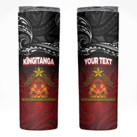 Personalised Maori King Movement Skinny Tumbler Ko Te Mana Motuhake Emblem with Silver Ferns and Polynesian Art Tattoo LT03 Red - Polynesian Pride