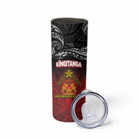 Personalised Maori King Movement Skinny Tumbler Ko Te Mana Motuhake Emblem with Silver Ferns and Polynesian Art Tattoo LT03 - Polynesian Pride