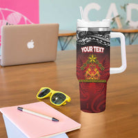 Personalised Maori King Movement Tumbler With Handle Ko Te Mana Motuhake Emblem with Silver Ferns and Polynesian Art Tattoo LT03 - Polynesian Pride
