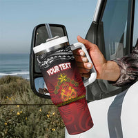 Personalised Maori King Movement Tumbler With Handle Ko Te Mana Motuhake Emblem with Silver Ferns and Polynesian Art Tattoo LT03 - Polynesian Pride