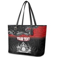Personalised The Kingitanga - Maori King Movement Leather Tote Bag Te Paki-o-Matariki with Silver Ferns and Polynesian Art Tattoo