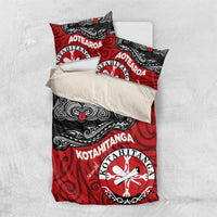 Maori Kotahitanga Bedding Set Aotearoa Spirit with Maori Mask and Polynesian Art Tattoo