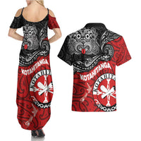 Maori Kotahitanga Couples Matching Summer Maxi Dress and Hawaiian Shirt Aotearoa Spirit with Maori Mask and Polynesian Art Tattoo