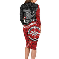Maori Kotahitanga Family Matching Long Sleeve Bodycon Dress and Hawaiian Shirt Aotearoa Spirit with Maori Mask and Polynesian Art Tattoo LT03 - Polynesian Pride