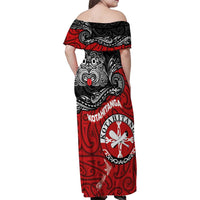 Maori Kotahitanga Family Matching Off Shoulder Maxi Dress and Hawaiian Shirt Aotearoa Spirit with Maori Mask and Polynesian Art Tattoo LT03 - Polynesian Pride