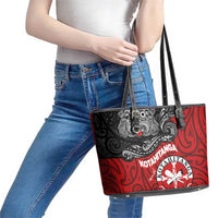 Maori Kotahitanga Leather Tote Bag Aotearoa Spirit with Maori Mask and Polynesian Art Tattoo LT03 - Polynesian Pride
