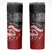 Maori Kotahitanga Skinny Tumbler Aotearoa Spirit with Maori Mask and Polynesian Art Tattoo LT03 Red - Polynesian Pride