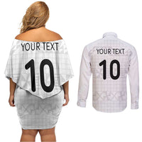 Custom Tonga Ngatu Art Rugby Mate Ma'a Couples Matching Off Shoulder Short Dress and Long Sleeve Button Shirt - Polynesian Pride