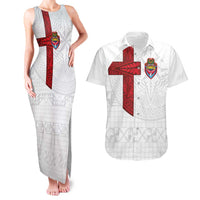 Custom Tonga Ngatu Art Rugby Mate Ma'a Couples Matching Tank Maxi Dress and Hawaiian Shirt LT03 White - Polynesian Pride