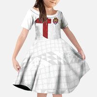 Custom Tonga Ngatu Art Rugby Mate Ma'a Family Matching Off Shoulder Maxi Dress and Hawaiian Shirt LT03 Daughter's Dress White - Polynesian Pride