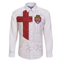 Custom Tonga Ngatu Art Rugby Mate Ma'a Family Matching Off Shoulder Maxi Dress and Hawaiian Shirt LT03 Dad's Shirt - Long Sleeve White - Polynesian Pride