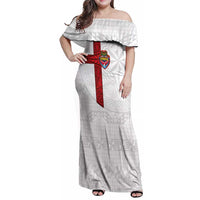 Custom Tonga Ngatu Art Rugby Mate Ma'a Family Matching Off Shoulder Maxi Dress and Hawaiian Shirt LT03 Mom's Dress White - Polynesian Pride