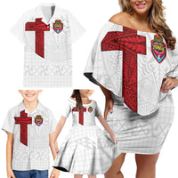 Custom Tonga Ngatu Art Rugby Mate Ma'a Family Matching Off Shoulder Short Dress and Hawaiian Shirt LT03 - Polynesian Pride