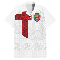 Custom Tonga Ngatu Art Rugby Mate Ma'a Family Matching Off Shoulder Short Dress and Hawaiian Shirt LT03 Dad's Shirt - Short Sleeve White - Polynesian Pride