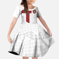 Custom Tonga Ngatu Art Rugby Mate Ma'a Family Matching Puletasi and Hawaiian Shirt LT03 Daughter's Dress White - Polynesian Pride
