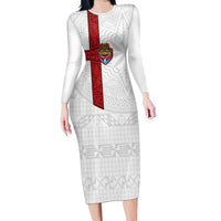 Custom Tonga Ngatu Art Rugby Mate Ma'a Long Sleeve Bodycon Dress - Polynesian Pride