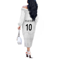 Custom Tonga Ngatu Art Rugby Mate Ma'a Off The Shoulder Long Sleeve Dress - Polynesian Pride