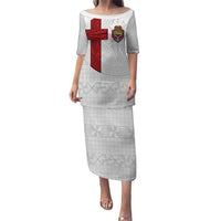 Custom Tonga Ngatu Art Rugby Mate Ma'a Puletasi LT03 Long Dress White - Polynesian Pride