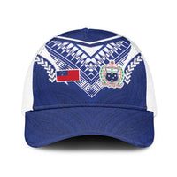 Samoa Rugby Baseball Net Cap Pacific Motifs LT03 One Size White Blue - Polynesian Pride