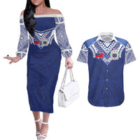 Custom Samoa Rugby Couples Matching Off The Shoulder Long Sleeve Dress and Hawaiian Shirt Pacific Motifs - Polynesian Pride