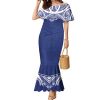 Custom Samoa Rugby Family Matching Mermaid Dress and Hawaiian Shirt Pacific Motifs LT03 Mom's Dress Blue - Polynesian Pride