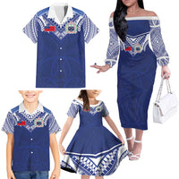 Custom Samoa Rugby Family Matching Off The Shoulder Long Sleeve Dress and Hawaiian Shirt Pacific Motifs LT03 - Polynesian Pride