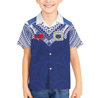 Custom Samoa Rugby Family Matching Off The Shoulder Long Sleeve Dress and Hawaiian Shirt Pacific Motifs LT03 Son's Shirt Blue - Polynesian Pride